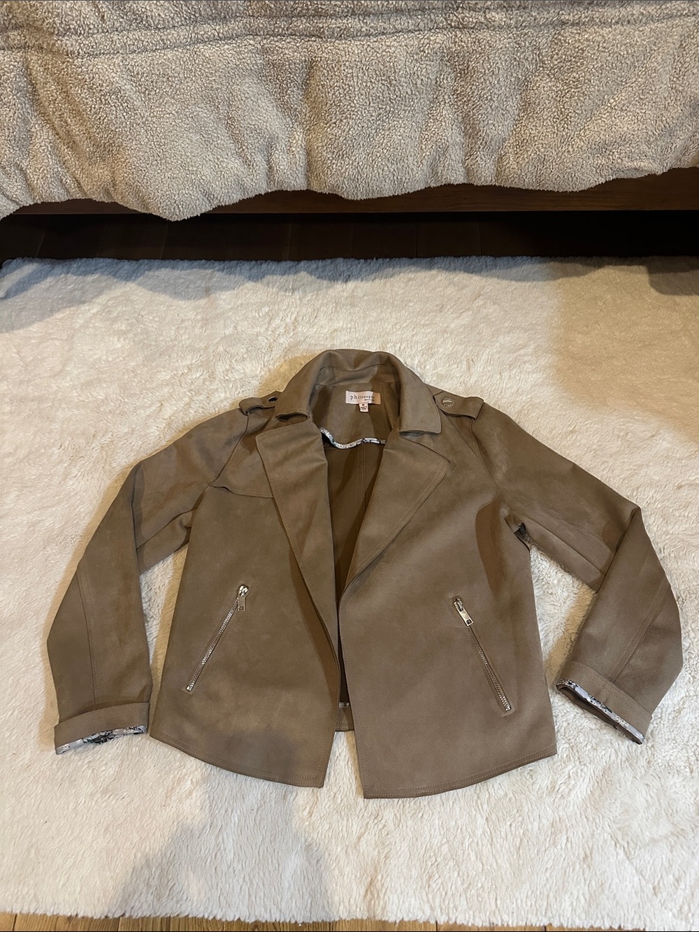 Philosophy Olive-Taupe Faux Suede Jacket